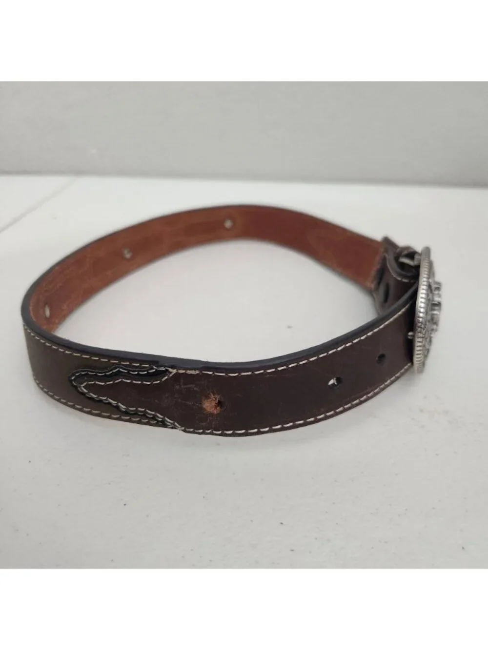 Cavenders Brown Leather Belt With Western Buckle & Detailing - Rodeo Style Pre-O